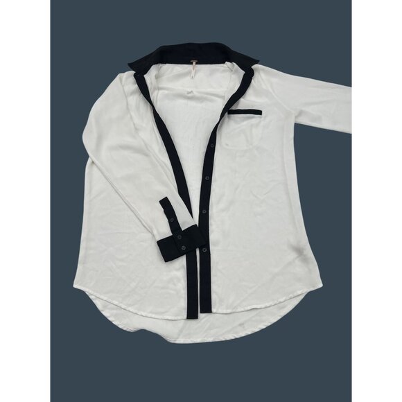 Free People Womens Oversized Blouse White & Black Button Down Size XS‎ - Picture 1 of 5